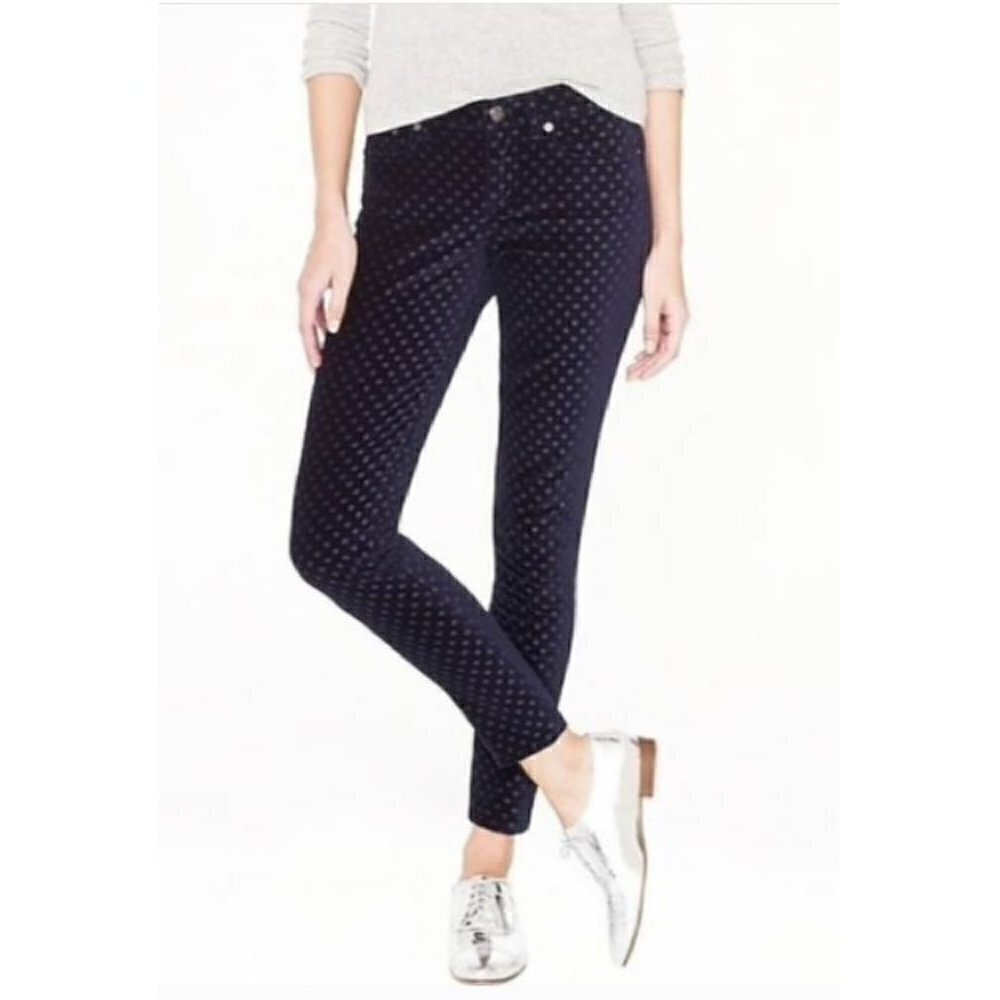 J Crew Womens 29 Navy Blue Polka Dot Ankle Toothpick Velvet Skinny Jeans 06827